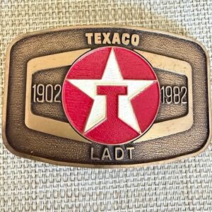 Texaco Brass Belt Buckle 1902-1982 LADT 80th Anniversary VNTG Collectible RARE